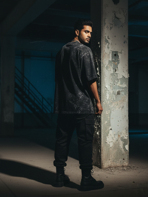 Acid Washed Oversized Black Tee