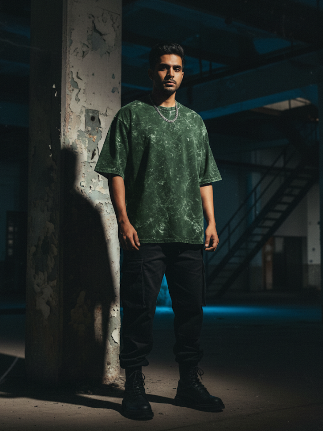 Acid Washed Oversized Bottle Green Tee