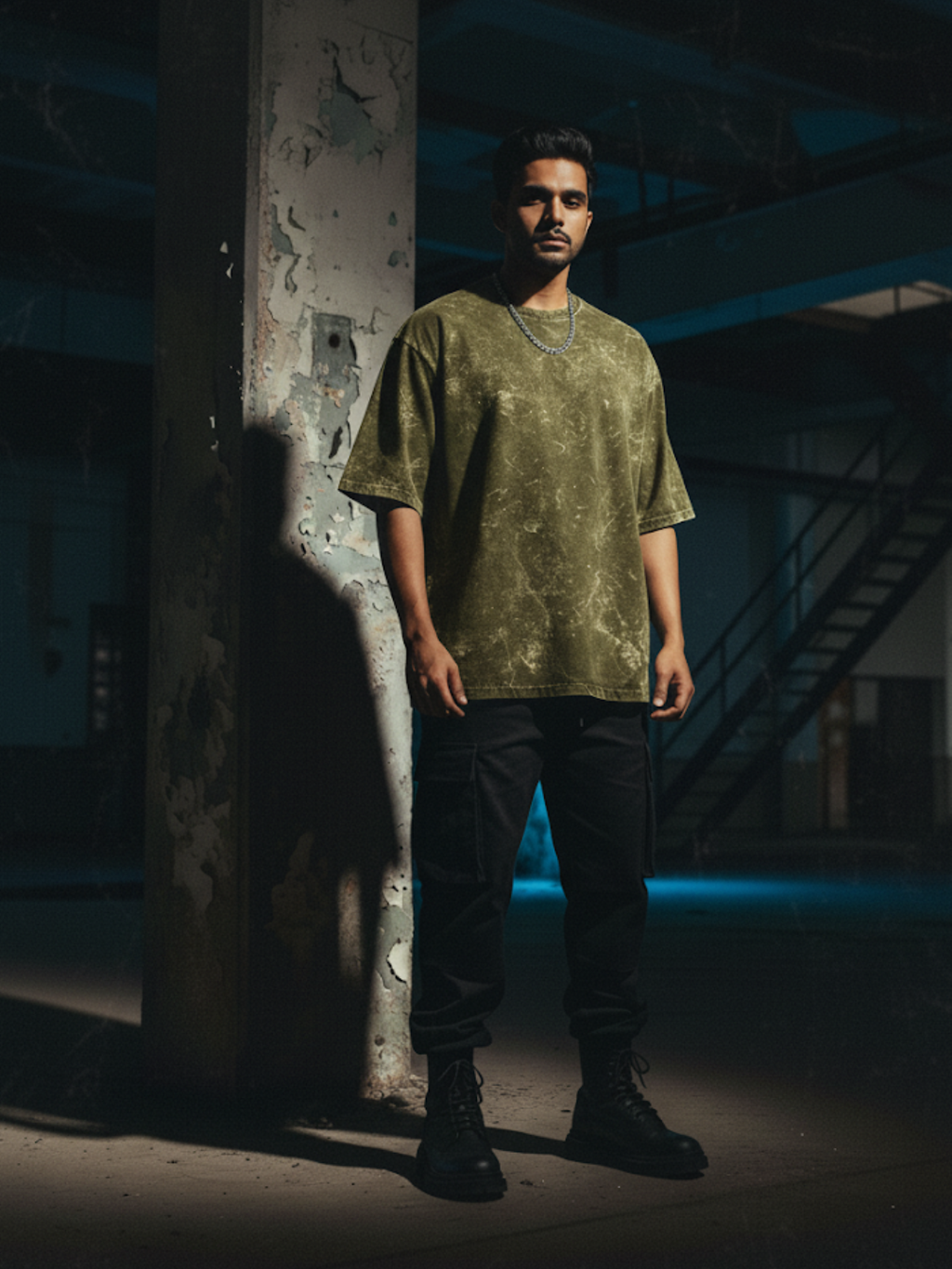 Acid Washed Oversized Olive Green Tee
