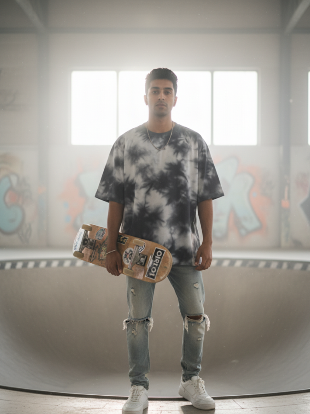 Tie Dye Oversized White Black T-Shirt