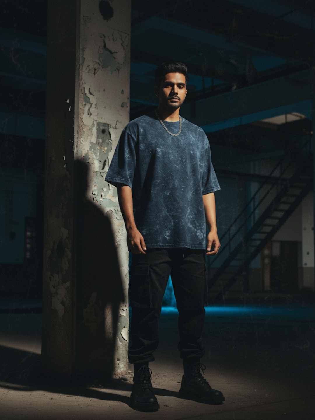 Acid Washed Oversized Navy Blue Tee