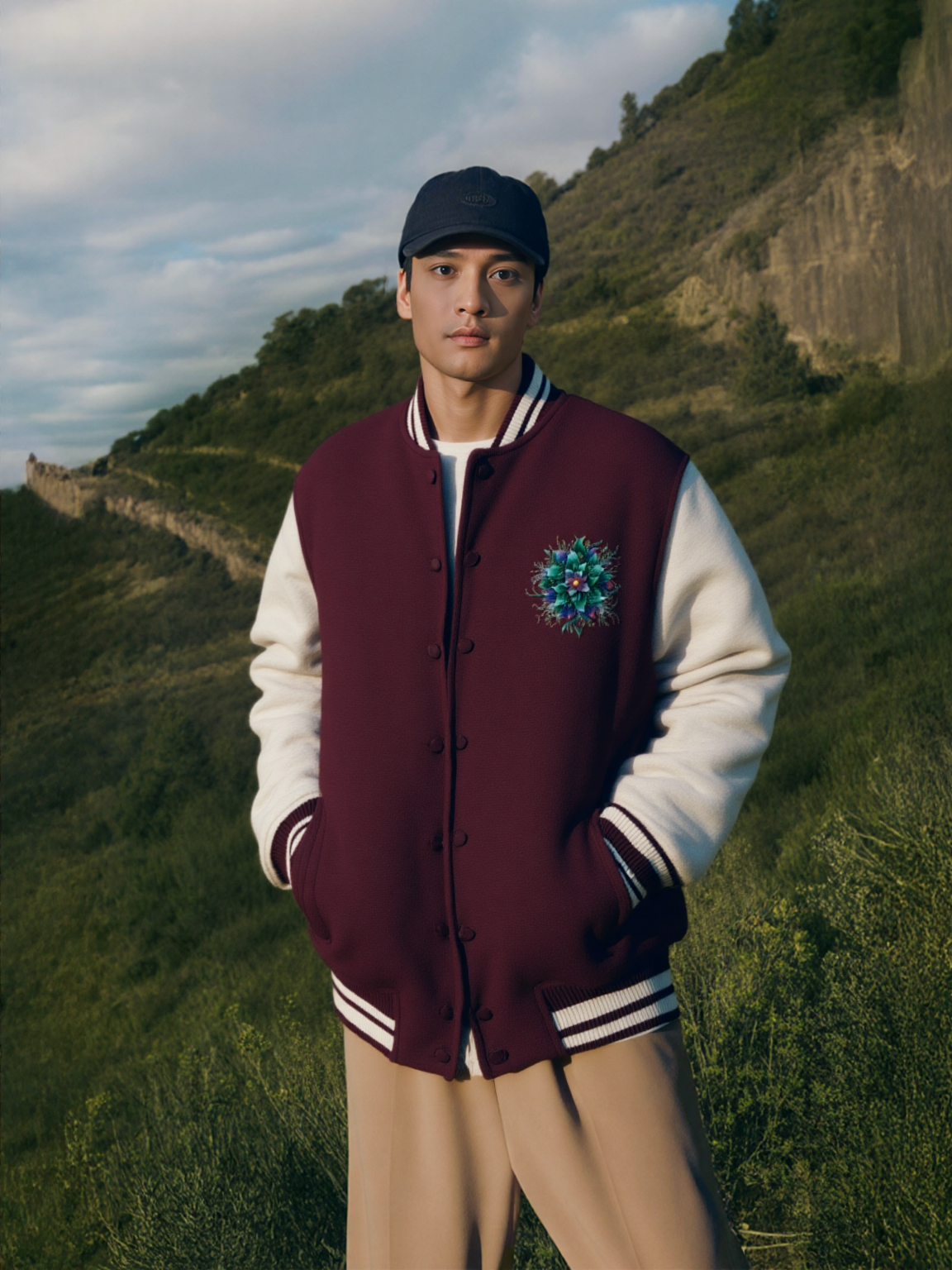 Nexus Bloom Varsity Jacket - Maroon