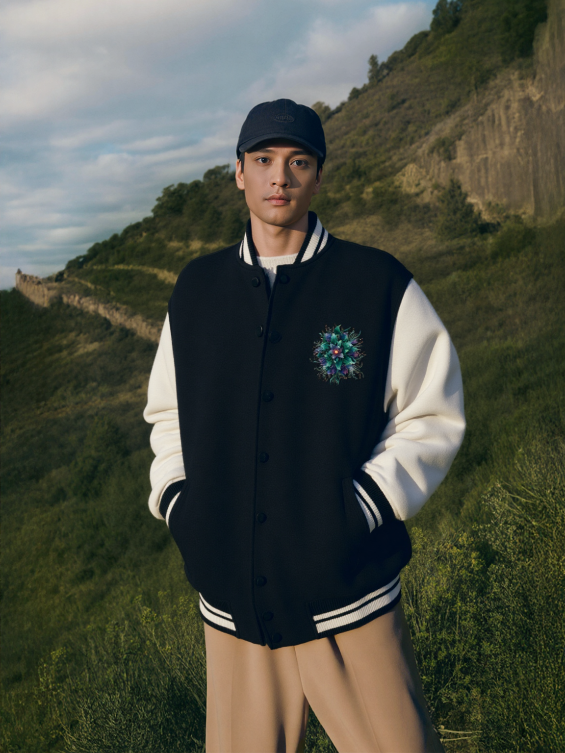 Nexus Bloom Varsity Jacket - Black