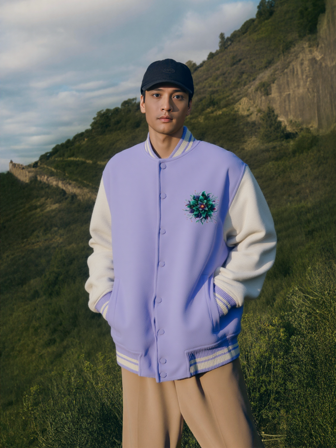 Nexus Bloom Varsity Jacket - Lavender