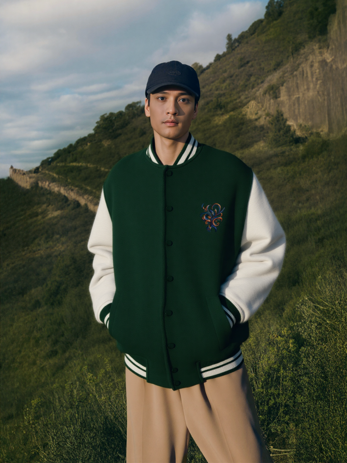 Harmonic Flux Varsity Jacket - Bottle Green