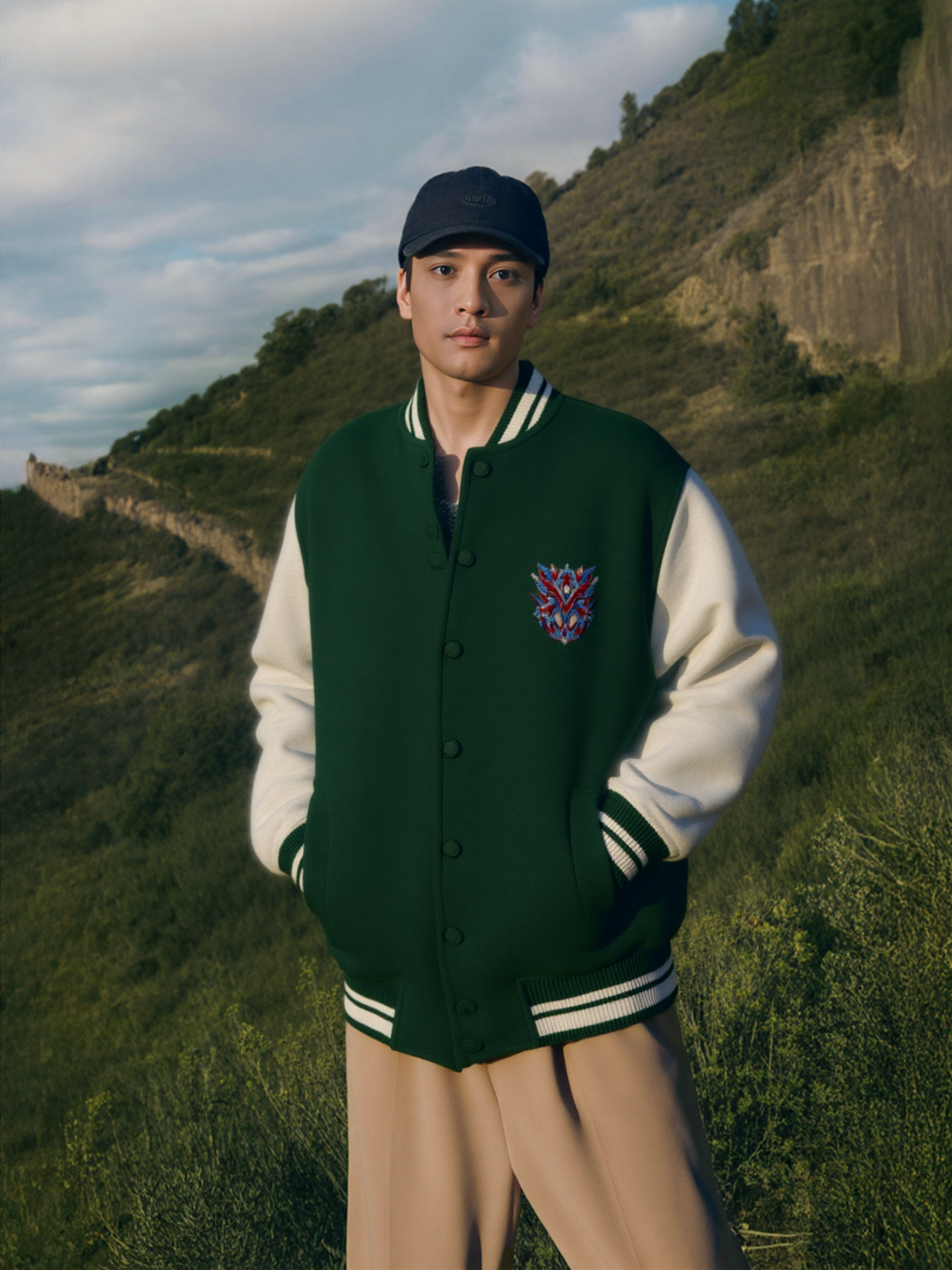 Echoes of the Urban Warrior Varsity Jacket - Bottle Green