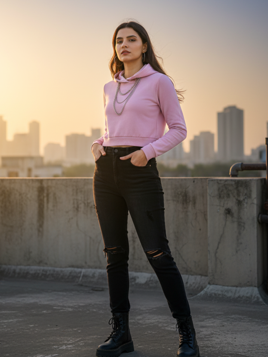 Cropped Hoodie - Light Baby Pink