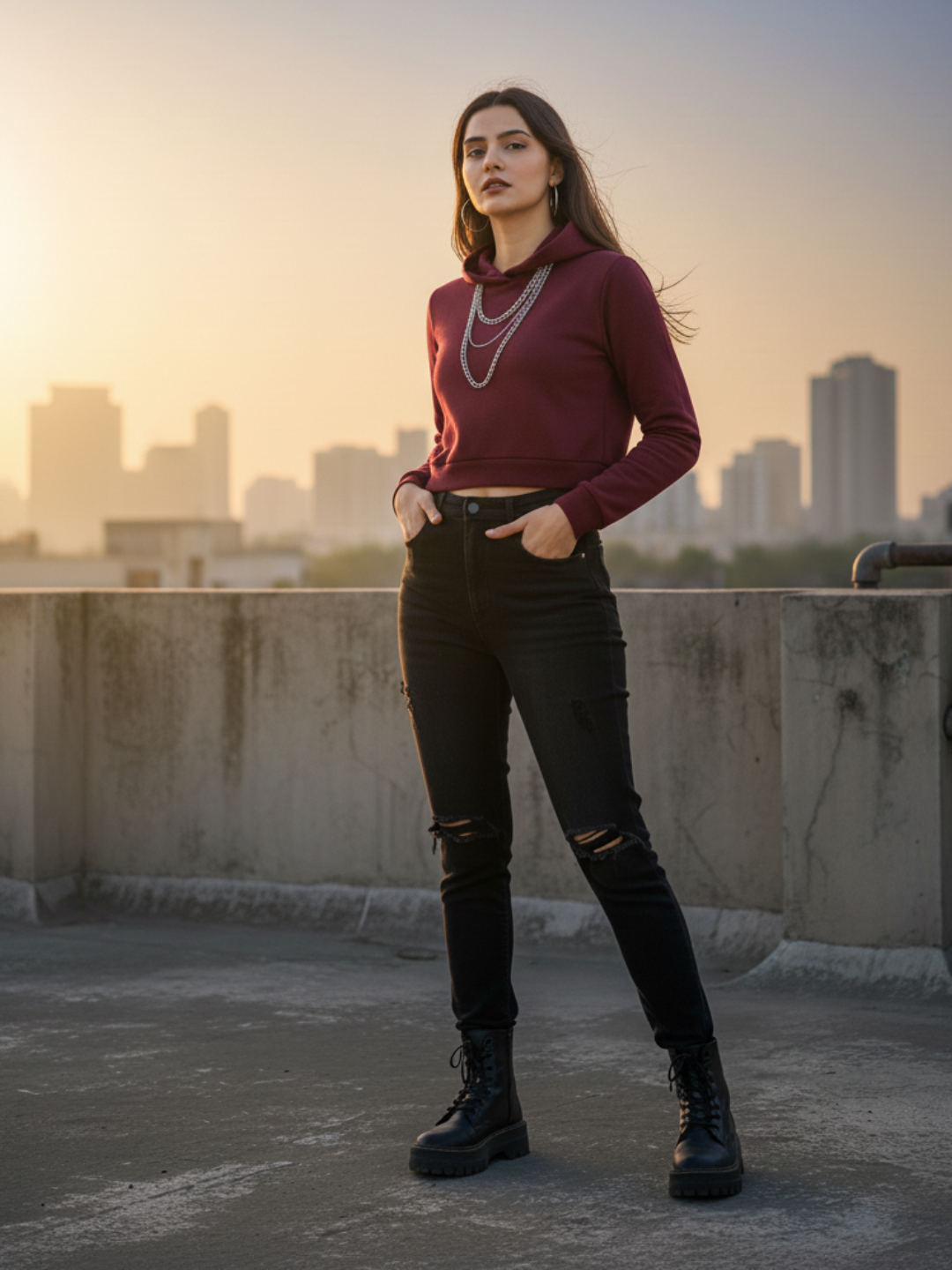 Cropped Hoodie - Maroon